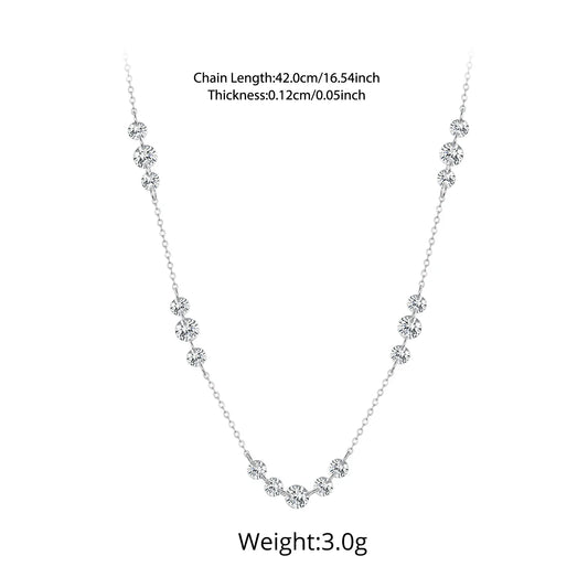 925 Sterling Silver Dancing Zircons Necklace Sparkling Crystal Round Beads O-Chain Link Original for Women Stacking Gift