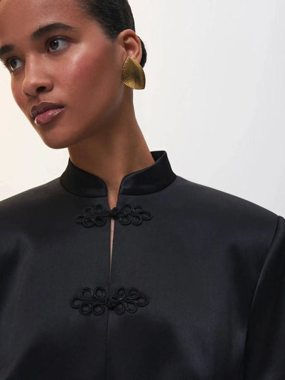 Women's Spring Summer Mandarin Collar Frog Button Cropped Chinese Style Blazer Casual 2026 Trendy Feminine Fashion Coat
