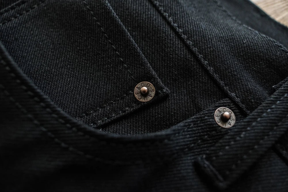Mens Jeans Black Jeans Double-sided Dyeing Sanforized Selvedge Denim Jeans  16 Oz Regular Fit