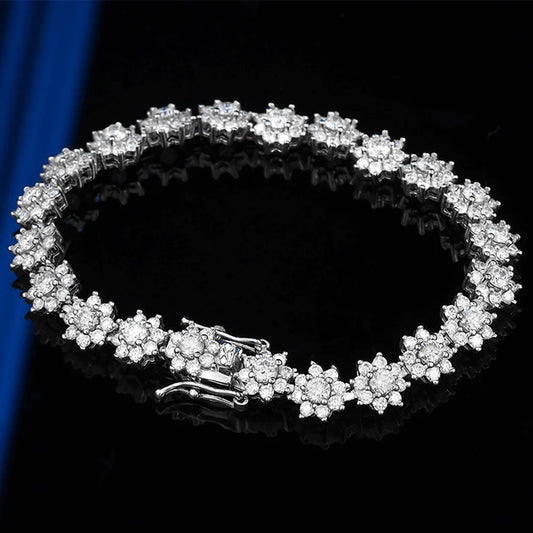 Bracelet de tennis entièrement en moissanite pour femme, en argent S925, avec certification diamant de laboratoire, motif fleur, bijoux de soirée raffinés