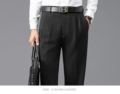 Double Pleated Mens British Pants High Waist Thicken Straight Business Black Formal Clothes For Mens Dress Trousers size 42 44