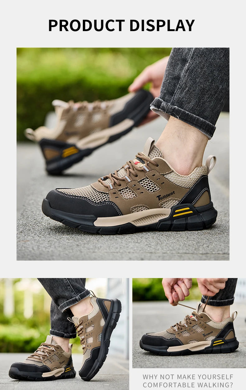 Men's safety shoes, anti smashing and anti stabbing work shoes, lightweight and breathable safety boots, tactical boots