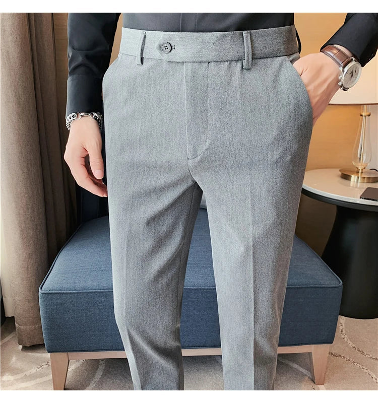 Autumn Winter New Embroidered Business Formal Pants Men Fashion Wedding Slim Fit Trousers High Quality Solid Social Suit Pants