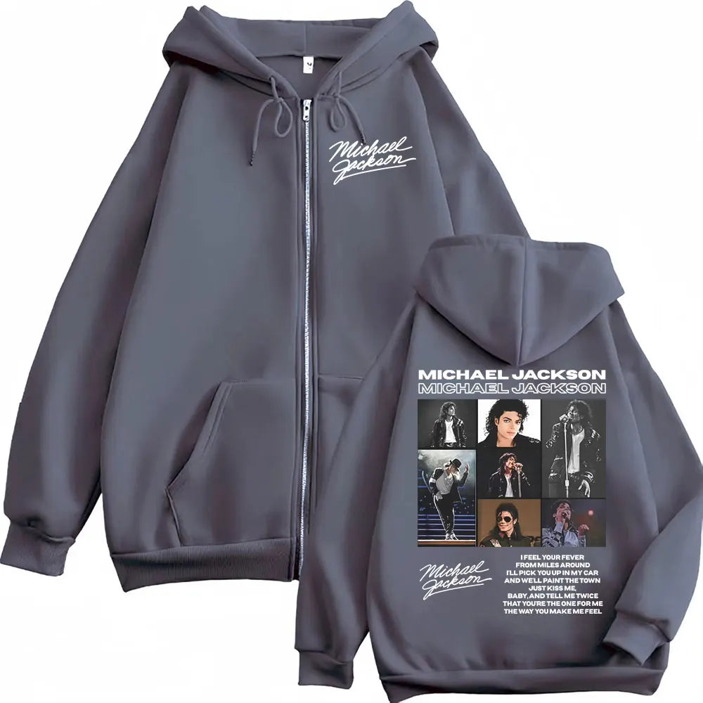 King of Pop Michael Jackson Tour Zipper Hoodies Men's Fashion High Street Jacket Sweatshirts Casual Oversized Zip Up Pullovers