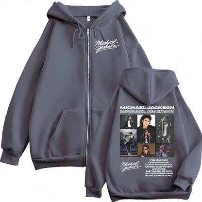 King of Pop Michael Jackson Tour Zipper Hoodies Men's Fashion High Street Jacket Sweatshirts Casual Oversized Zip Up Pullovers