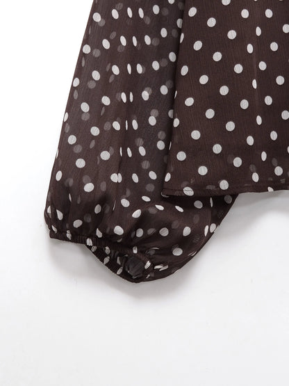 Women 2026 Trend Polka Dot Print Blouse Bow Scarf Collar Long Sleeve Shirt Female Fashion High Street Lady Chic Thin Tops