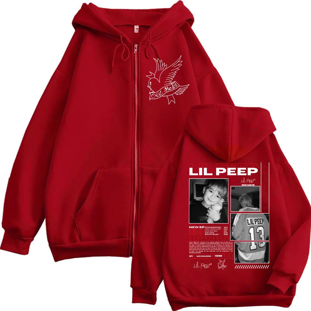 Rapper Lil Peep Merch Zipper Hoodies Fashion Hip Hop Vintage Zip Up Jacket Pullovers Men Women Casual Long Sleeve Sweatshirts
