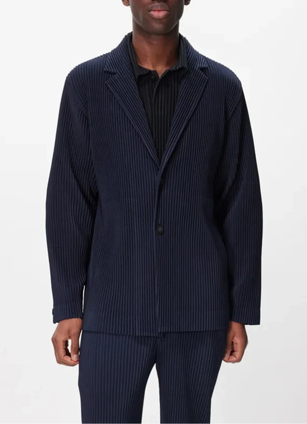 Miyake Pleated Men New Office Black Blazer Luxury High Fashion Suits Partially Lined Autumn Winter Coat