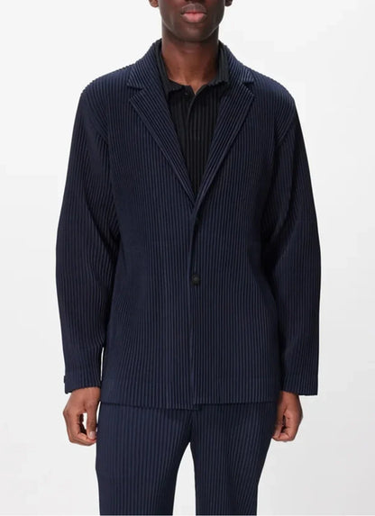 Miyake Pleated Men New Office Black Blazer Luxury High Fashion Suits Partially Lined Autumn Winter Coat