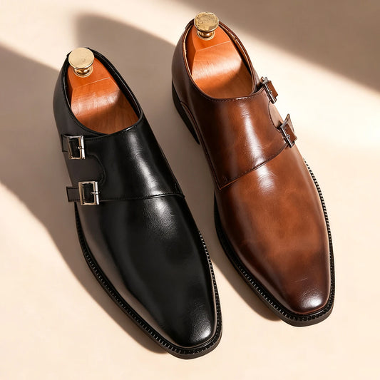 Classic Retro Dress Men's Monk Leather Shoes With Pointed Toe Buckle Business Office Wedding Comfortable Men's Oxfords Shoes