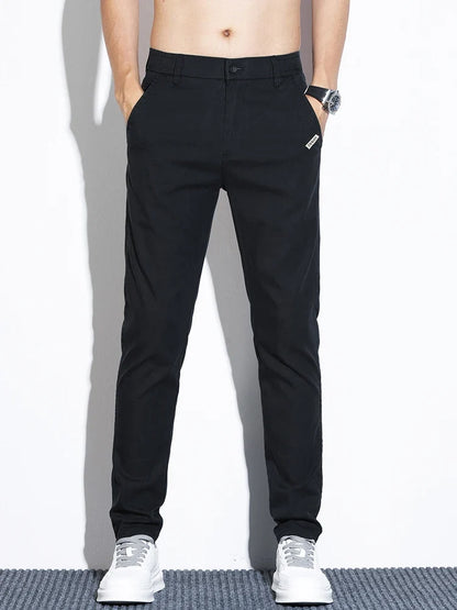 Thin Men's Pants Spring Summer Straight Casual Pants Lyocell Fabric Fashion Slim Stretch Korean Trousers Solid Color 2025 New