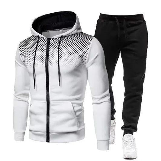 2026 Men's autumn and winter fashion sports suit zipper hooded sweatshirt and sweatpants casual fitness jogging two-piece set