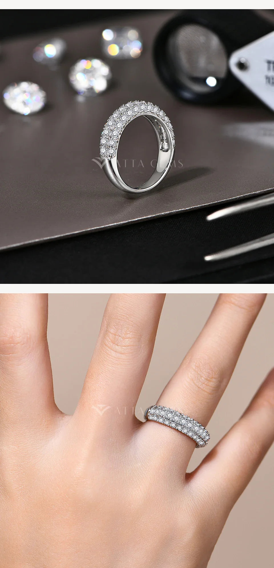 Full Lab Moissanite Diamond Rings for Women Half Wedding Band Sparkling S925 Silver Engagement Bride Fine Jewelry Gifts