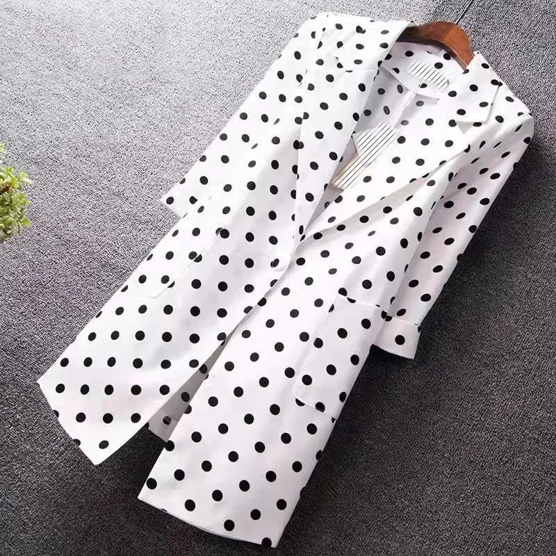 2022 New Summer Women Blazer Polka Dots Thin Jacket  Female Office Lady Suit Coat Professional Wear Casual Jackets Blazers 5XL