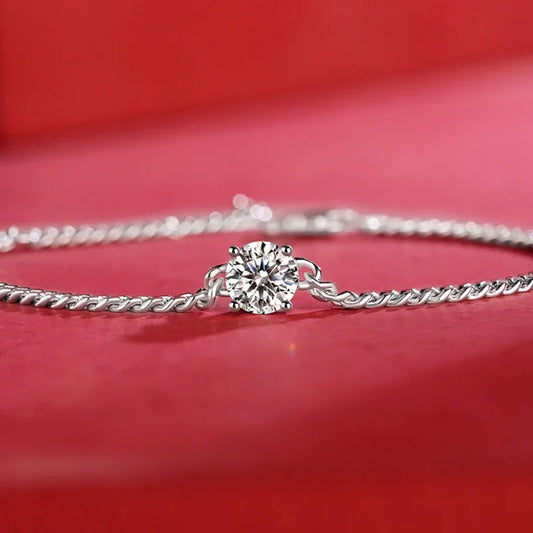 Bracelet en Moissanite taille ovale 1 carat de couleur D pour femme, en argent 925 plaqué or 18 carats, réglable de 16 à 21 cm, maillons cubains