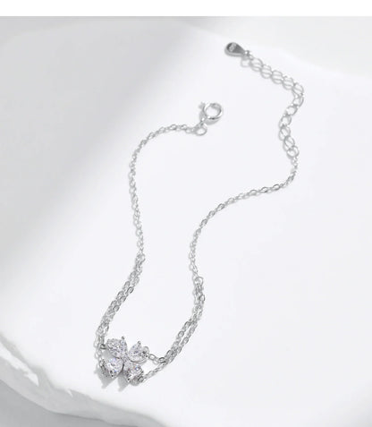 925 Sterling Silver Double Layer Flowers Hearts CZ Romantic Bracelet Luxury Adjustable Chain Link for Women Jewelry