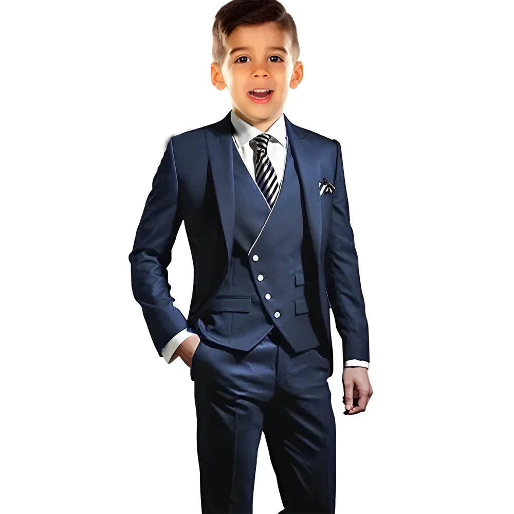 Boys Elegant Peak Lapel Suit Set 3 Pieces Birthday Party Outfit,Autumn Long Sleeve Tuxedo Wedding Guest Clothes,Plus Size Suits