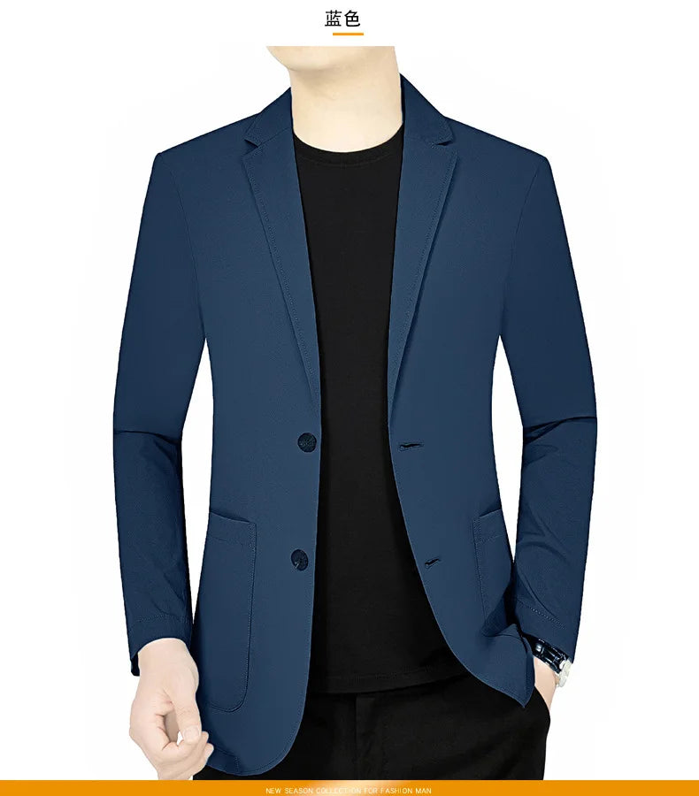 New Summer Man Thin Sunscreen Blazers Jackets Solid Business Casual Suits Coats Male Slim Elastic Blazers Jackets  Clothing 4XL