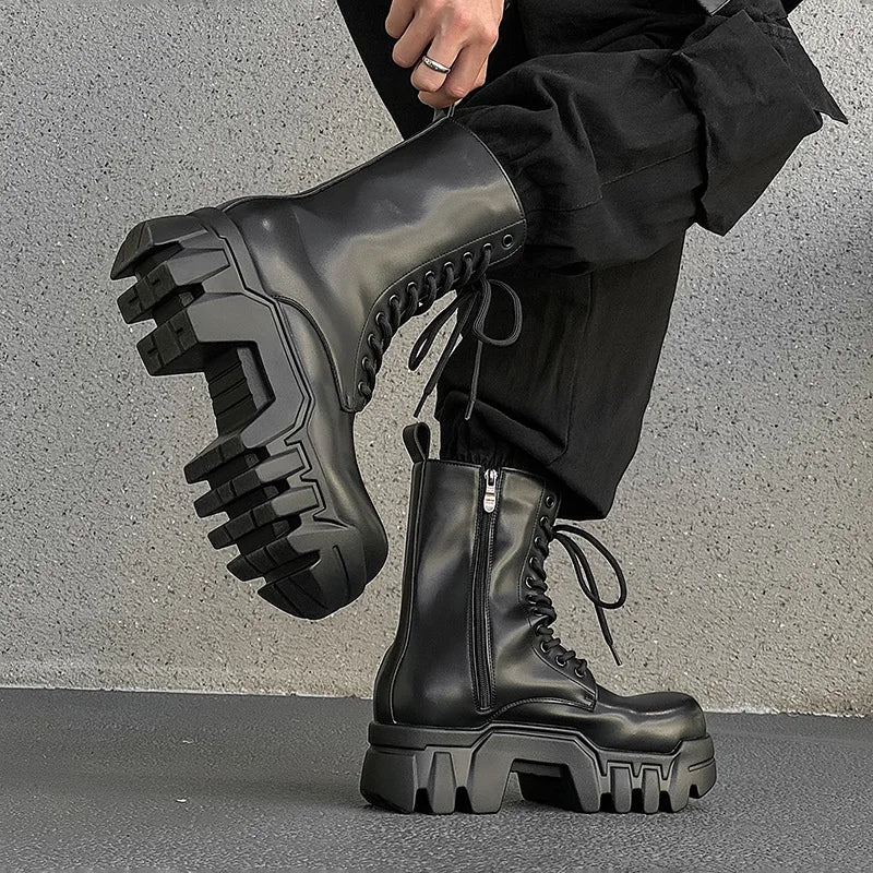 men fashion punk gothic platform boots designer original leather shoes cowboy high boot women stylish long motorcycle botas mans