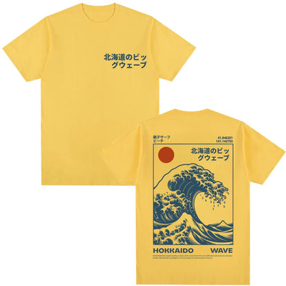 Japanese Style Hokkaido Wave Graphic T-shirts Men Women Harajuku Fashion Vintage T Shirts Oversized Cotton Popular T-Shirt Gifts