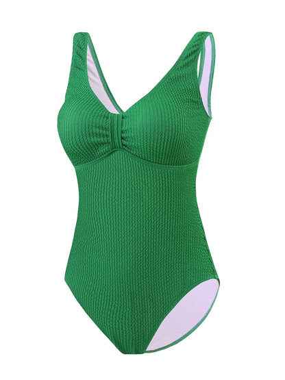 Slim V Neck Swimsuit Women 2025 New One Piece Vacation Swimwear Solid Bodysuit Female Bathers Swimming Monokini Summer Beachwear