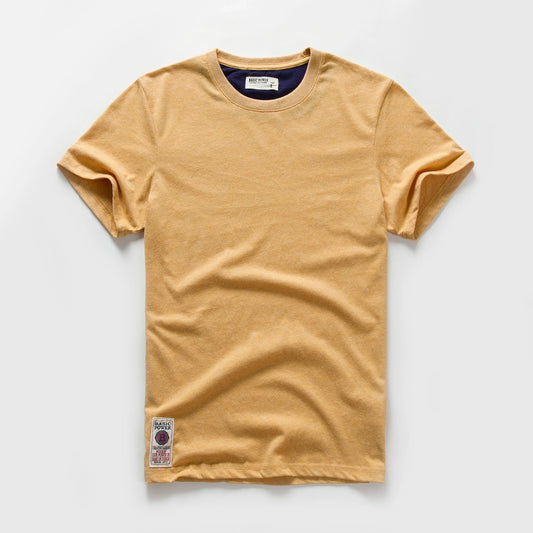 New Solid T-Shirt Mens Short Sleeve T-shirt Cotton Multi Pure Color Fancy Yarns Washing Tee Shirt for male V7S1T001