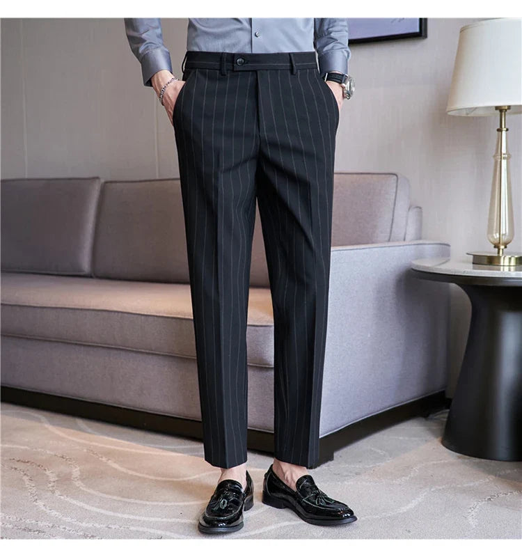 Autumn New Fashion Stripe Men's Suit Pants High Quality Straight Long Classic Business Elegant Slim Fit Casual Trousers 38-29
