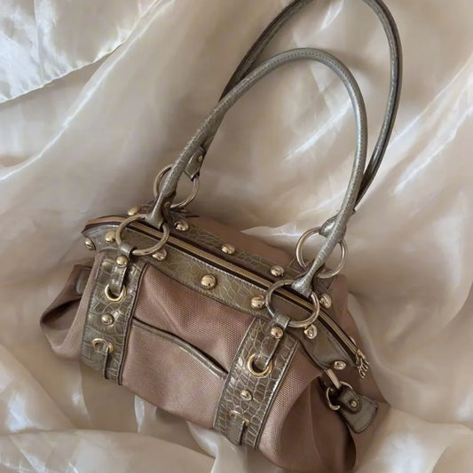 Vintage Style Y2K Patchwork Shoulder Bag Riveted Design Large Capacity Underarm Bag Handbags Women Casual Wear