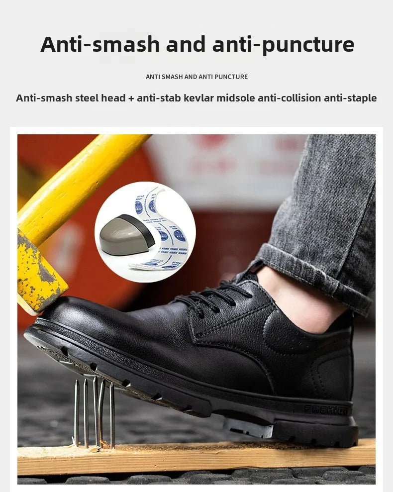 Fashion 2026 Genuine Leather Waterproof Men Safety Shoes Boots Work Sneakers Indestructible Steel Toe Nail Proof Male Footwear