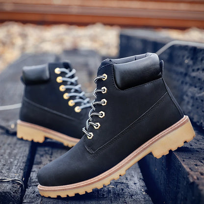Designer Leather Mens Spring Fall Ankle Boots Trekking Yellow Coffee Designer Tactical Boots Outdoor for Men Work Shoes Sneakers