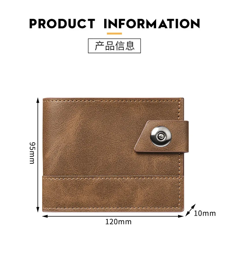 Men's Wallet Pu Leather Short NO Zipper Buckle Wallet Solid Color Wear-Resistant Leather Clip Daily Casual Fashion Zero Wallet