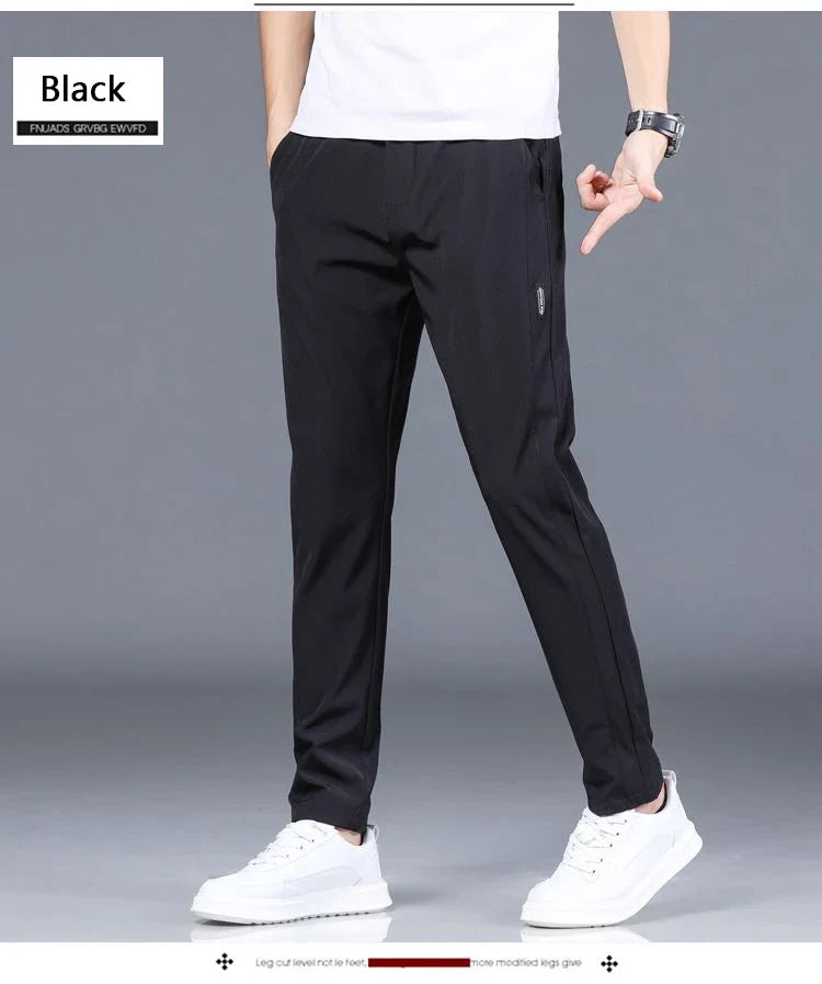 Ice silk men's pants 2026 summer new black gray thin business casual pants outdoor elastic breathable straight leg sports pants