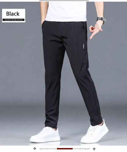 Ice silk men's pants 2026 summer new black gray thin business casual pants outdoor elastic breathable straight leg sports pants