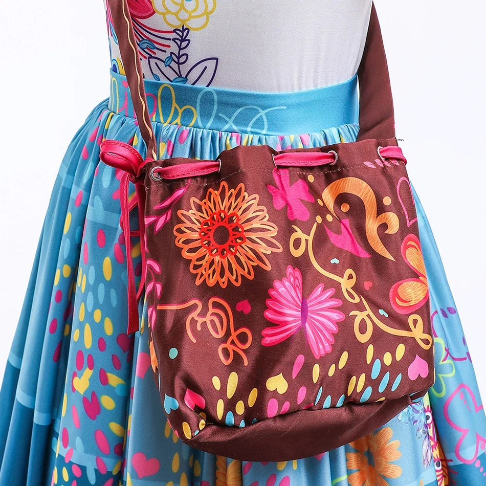 Girls Princess Costume Children Encanto Halloween Swing Flared Clothes Kids Printed Mirabel Cartoon Fantasy Cosplay Dress 3-12Y