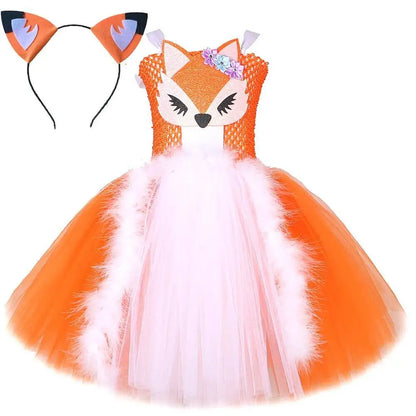 White Orange Fox Halloween Costumes for Girls Kids Animal Fancy Tutu Dress with Ears Children Birthday Carnival Party Outfits