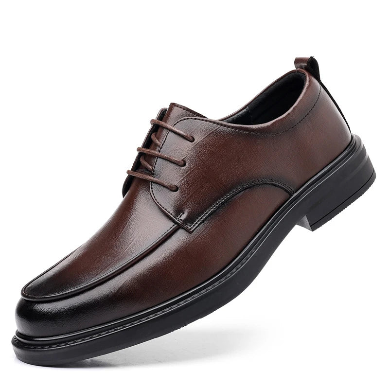 Leather Shoes Men's Four Seasons Business Formal British Casual Commuting Style Black Heightening Wedding Groom's Shoes New