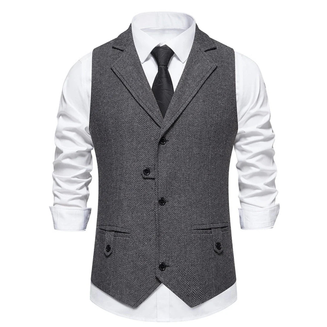 Men Vest Brown Herringbone Single Button Solid With Lapel Waistcoat For Wedding Groom Business Banquet Office Work Men Suit Vest