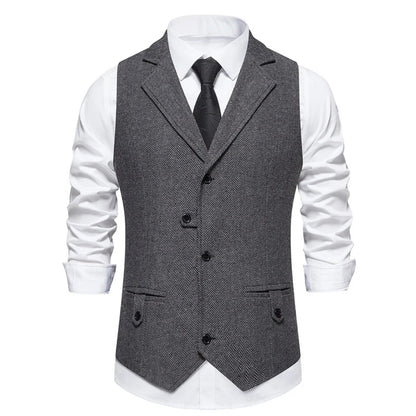 Men Vest Brown Herringbone Single Button Solid With Lapel Waistcoat For Wedding Groom Business Banquet Office Work Men Suit Vest