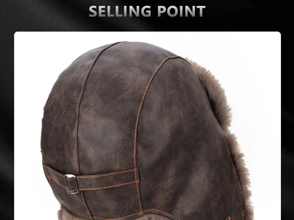 Bomber Hat Thick Warm Russian Hat Fur Lined Autumn Winter Hats for Men Women Windproof PU Leather Ski Trapper Earflap Cap