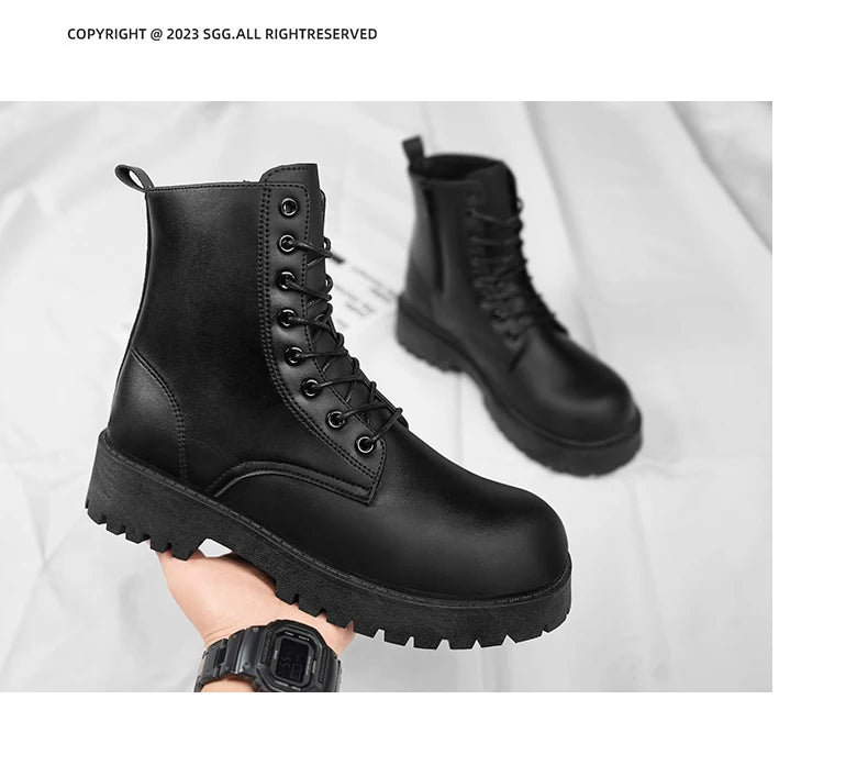 Couple's casual boots four season men's and women's high top leather boots fashion thick soled non slip plus size outdoor boots
