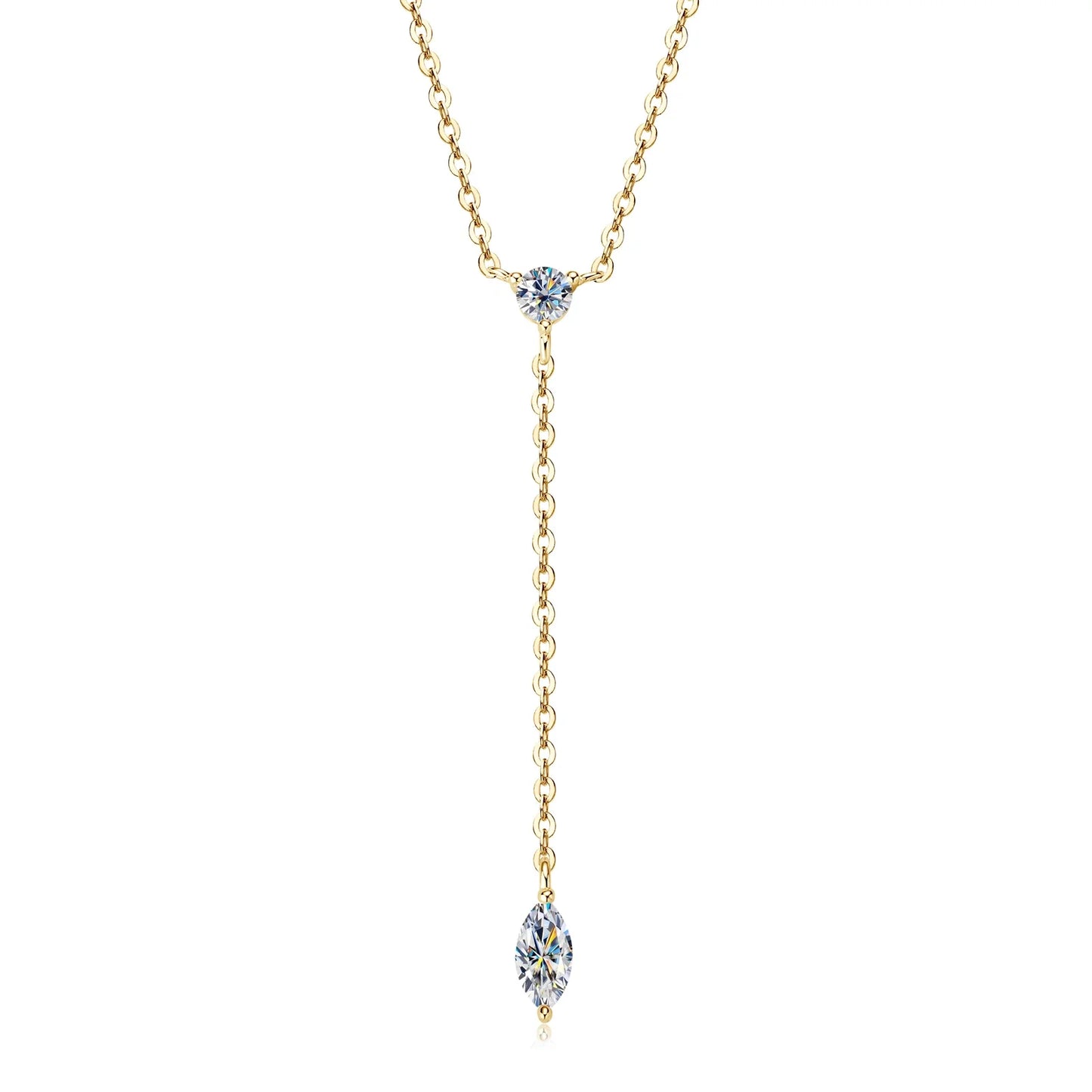 Marquise Cut Moissanite Necklaces Long Tassel Clavicle Chains Necklace for Women 925 Sterling Silver Jewelry Collares