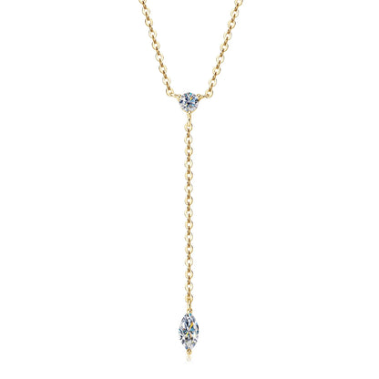 Marquise Cut Moissanite Necklaces Long Tassel Clavicle Chains Necklace for Women 925 Sterling Silver Jewelry Collares