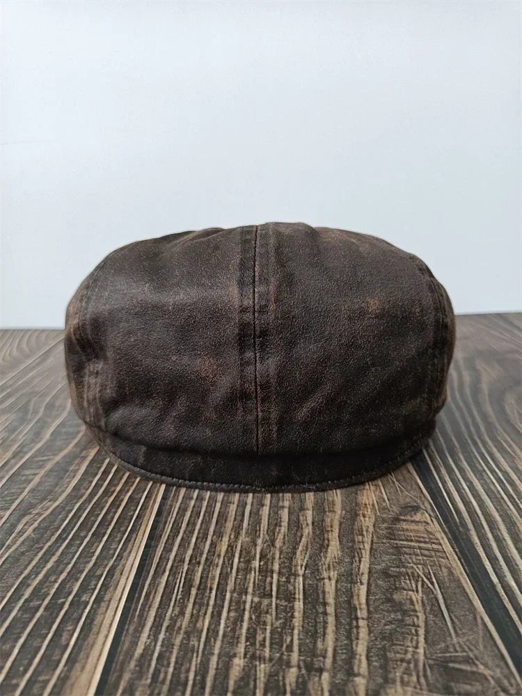 XL 60cm Waxed Paper Newsboy Cap - Men's Windproof Octagonal Beret, All-Season Durable Work & Casual Hat