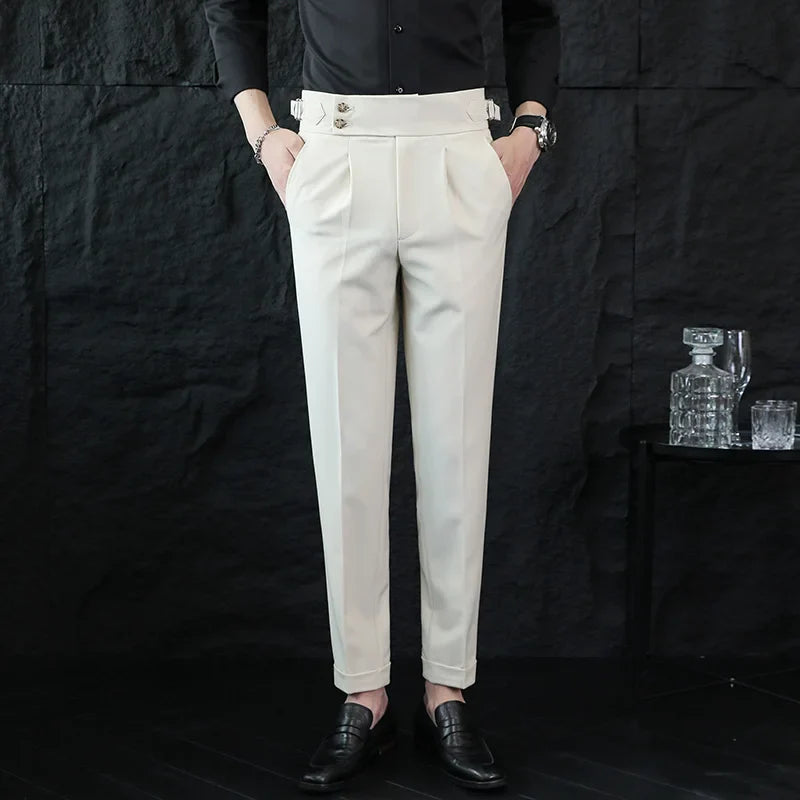 High Quality Italian Style High-waisted Suit Pants Fashion Neapolitan Men's Slim Fit Business Office Social Wedding Trousers