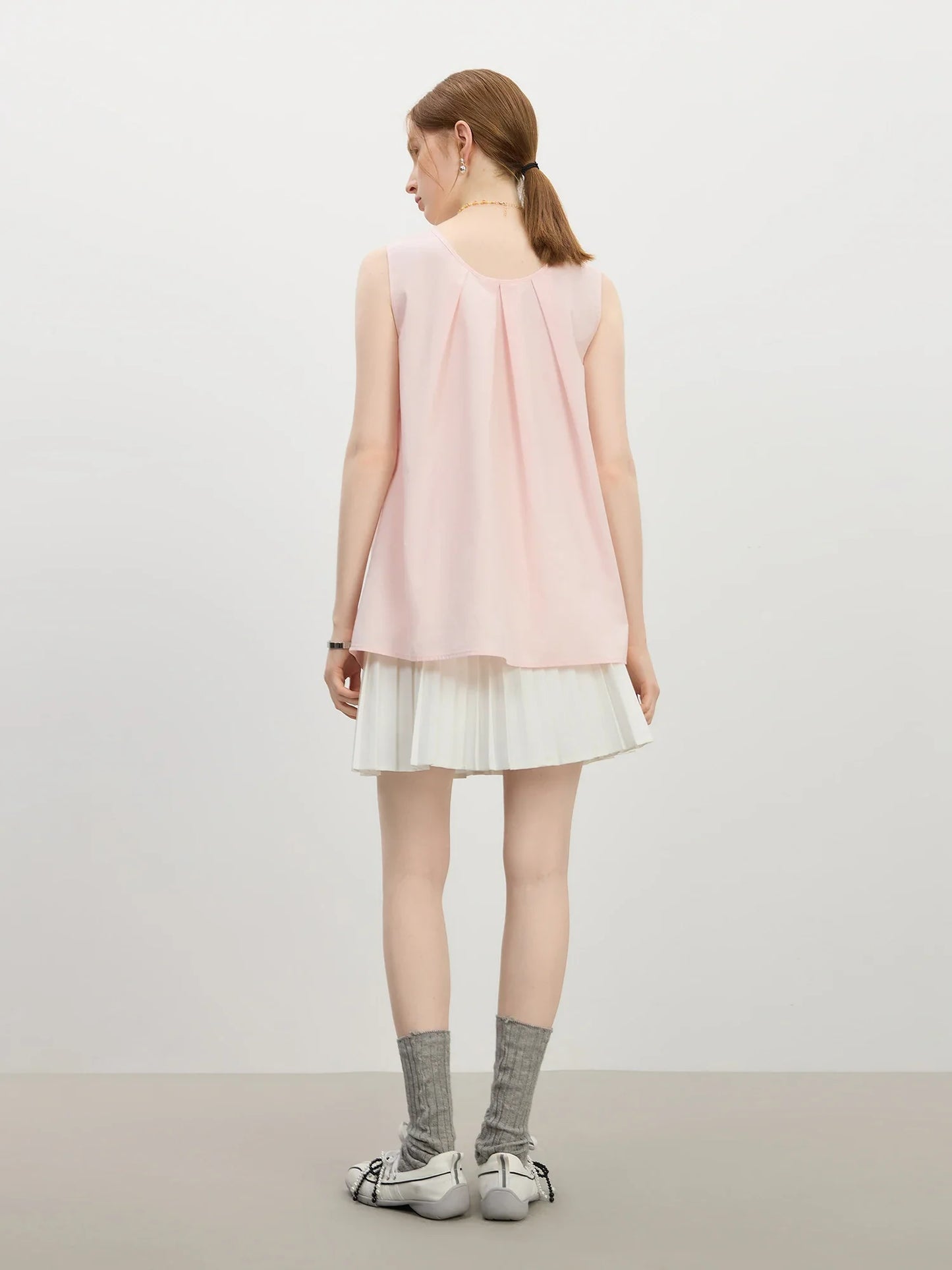 Korean Style Twisted Sleeveless Shirt Female 2025 Summer New V-neck Slim Cotton Pink Top 25FS12743