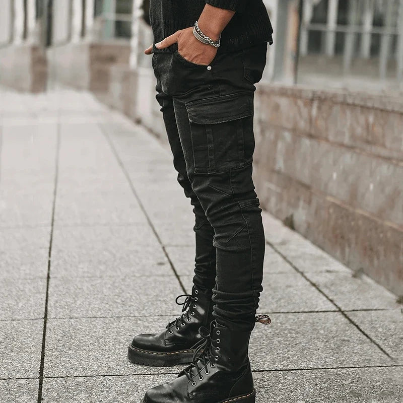 New Autumn Men Pants Casual Tactical Jeans Male Multiple Pockets Cargo Pant Casual Straight Dimem Jeans Trousers Plus Size S-4Xl
