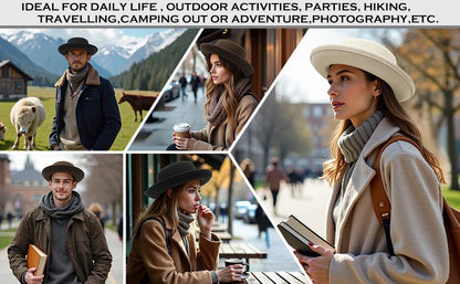 Autumn Winter Pork Pie Fedora Hat for Women Men Soft Felt Curved Brim Porkpie Hats with Hatband Feather