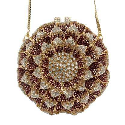 Hot-selling Luxury Sunflower-shaped Hollow Full-paved Sparkling Beaded Crystal Women's Wedding Evening Bag.