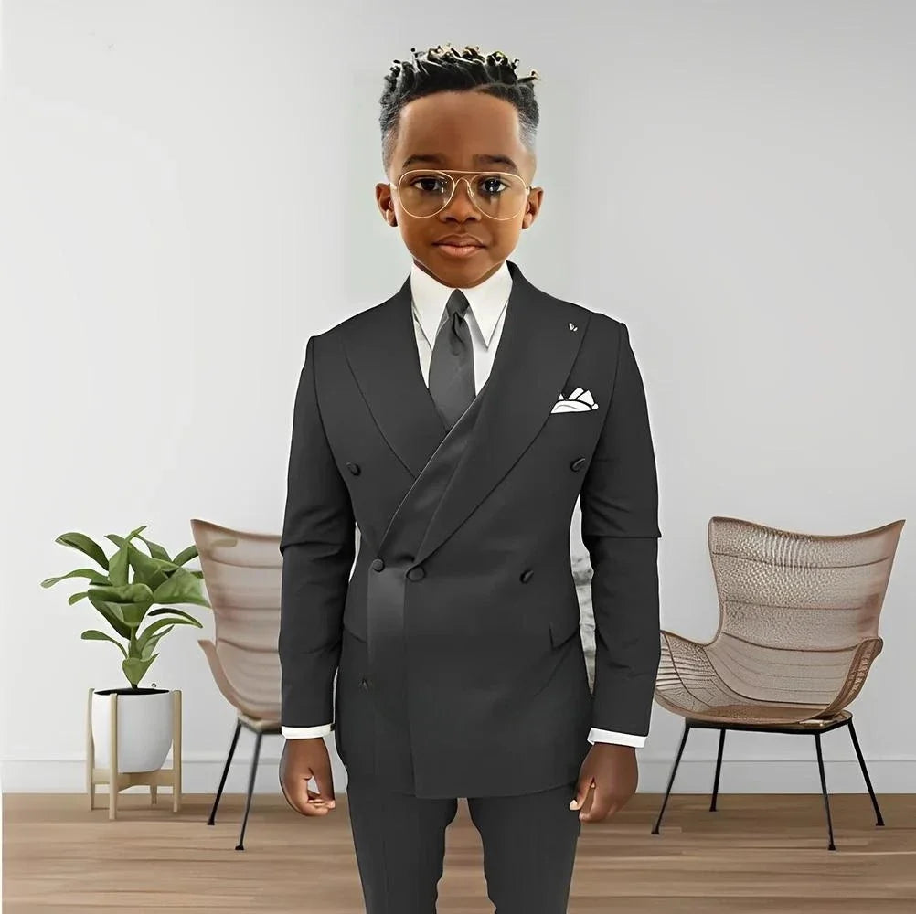 Fashionable Design Double Breasted Boys Suits 2 Pieces Wedding Tuxedo For Kids Formal Elegant Full Sleeve Children's Suit Set
