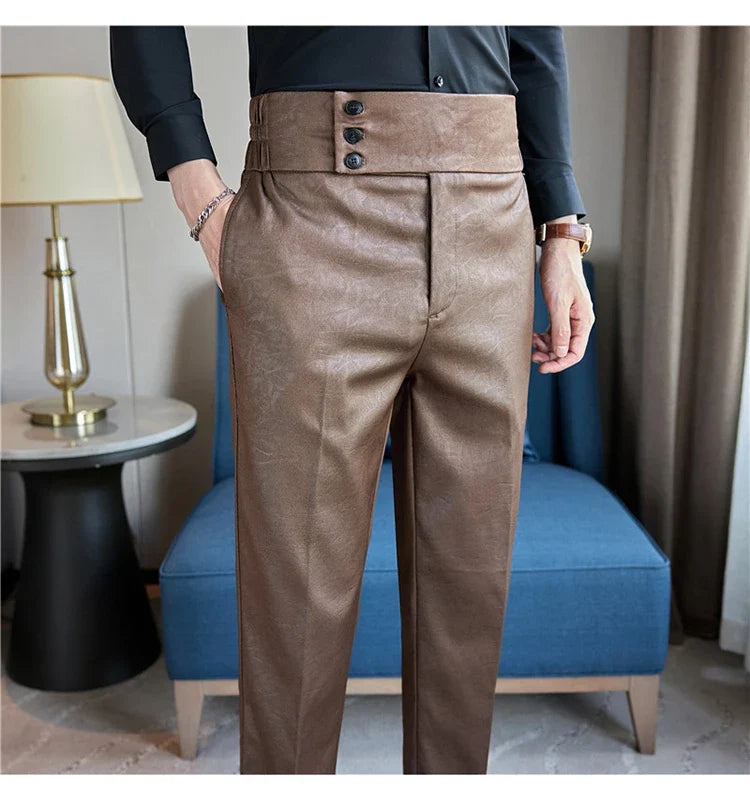High-end Fashion Glossy Jacquard Design High Waisted Trousers Neapolitan Draped Casual Business Formal Office Social Suit Pants